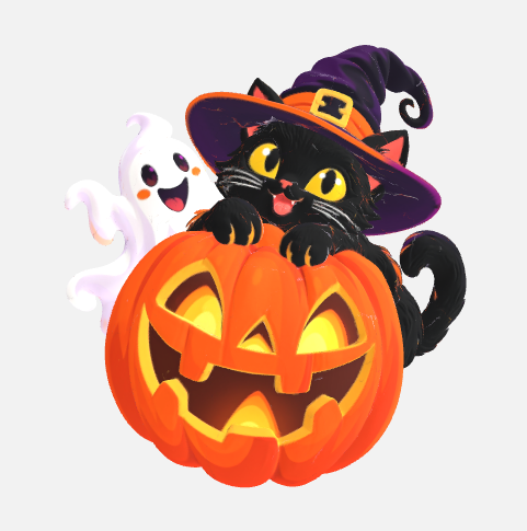 Cat Ghost and Pumpkin